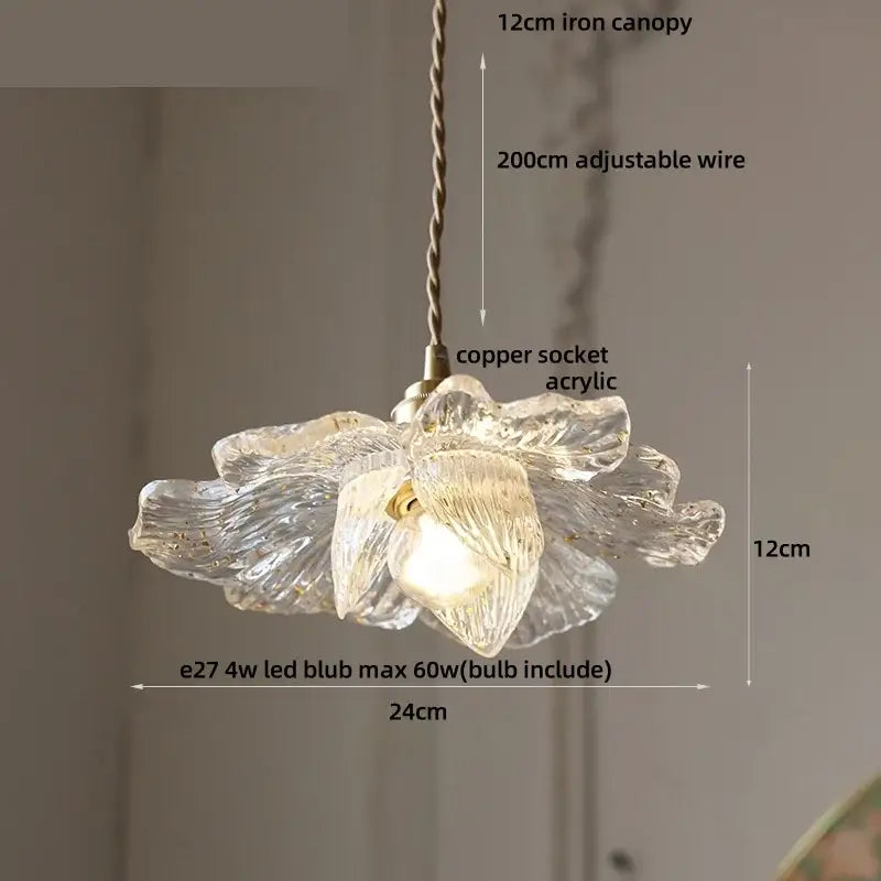 Clear glass flower acrylic led pendant light dining room walnut wood