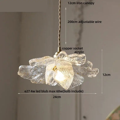 Clear glass flower acrylic led pendant light dining room walnut wood