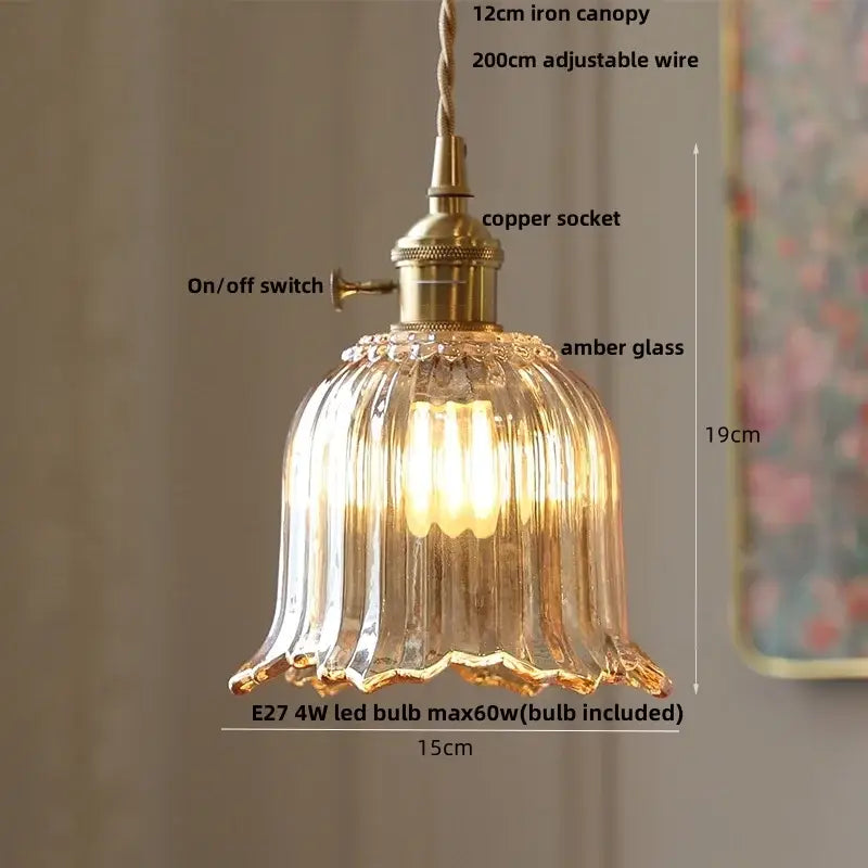 Clear glass flower acrylic led pendant light dining room walnut wood