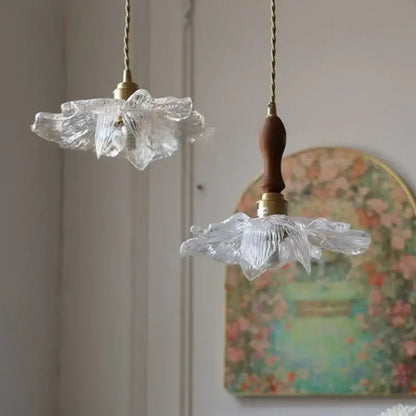 Clear glass flower acrylic led pendant light dining room walnut wood