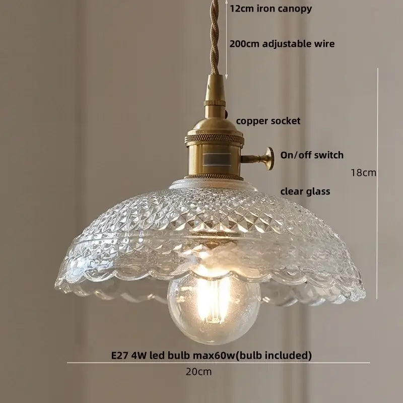 Clear glass flower acrylic led pendant light dining room walnut wood