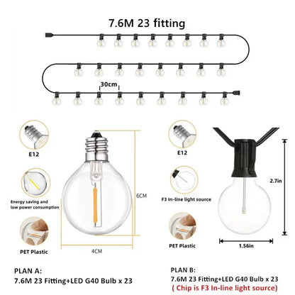 Clear glass globe g40 led string lights garden decor