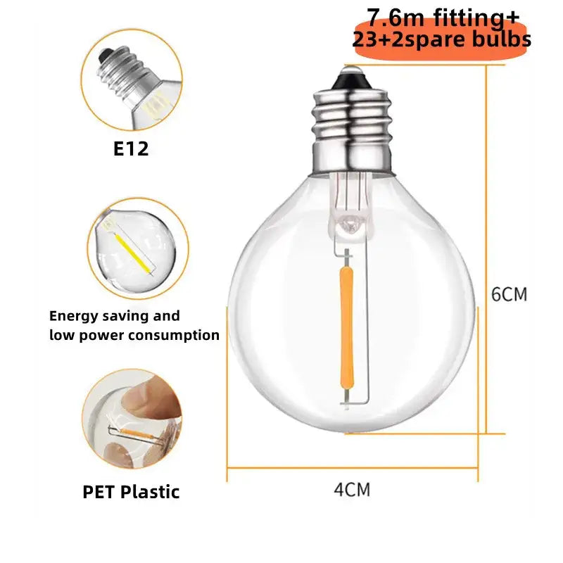 Clear glass globe g40 led string lights garden decor