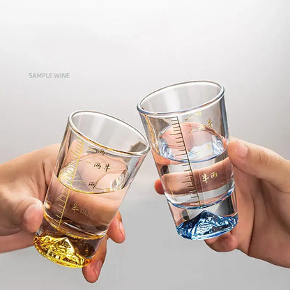 Clear glass liquor cup set with measurement markings dining room glass