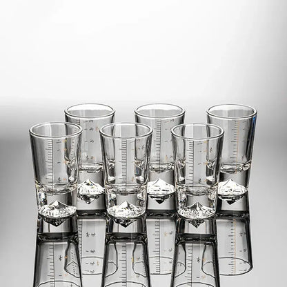 Clear glass liquor cup set with measurement markings dining room glass