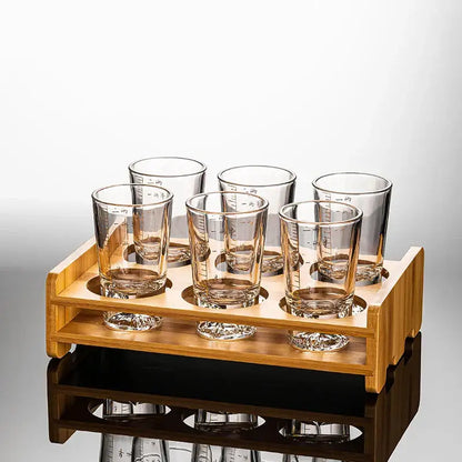 Clear glass liquor cup set with measurement markings dining room glass