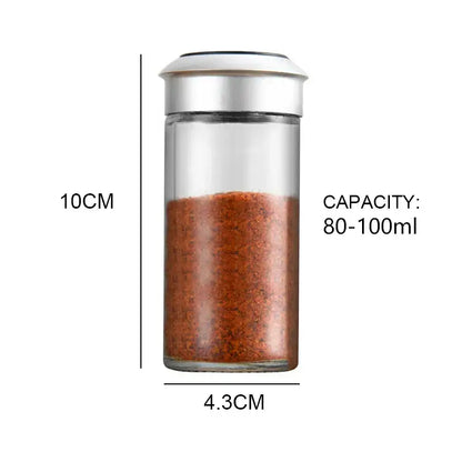 Clear glass rotating spice jar set – kitchen seasoning bottles