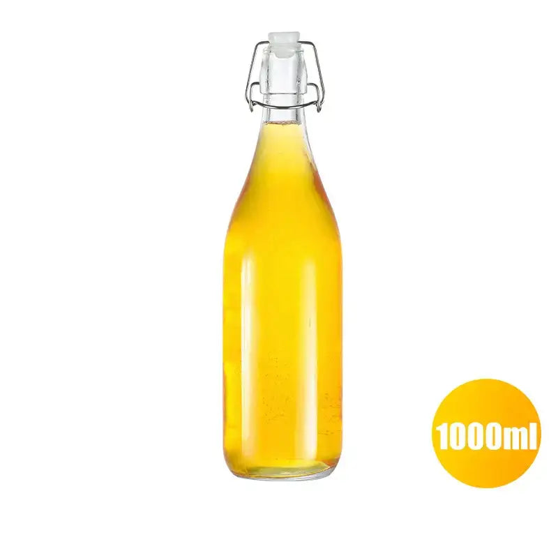 Clear glass storage bottle with swing top lid for kitchen storage