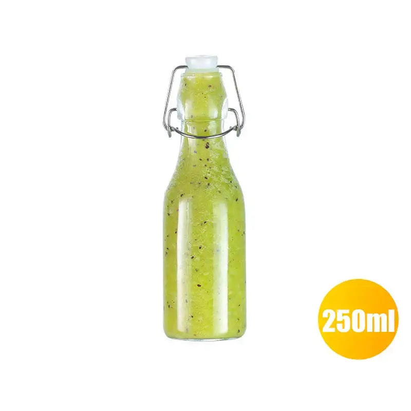 Clear glass storage bottle with swing top lid for kitchen storage