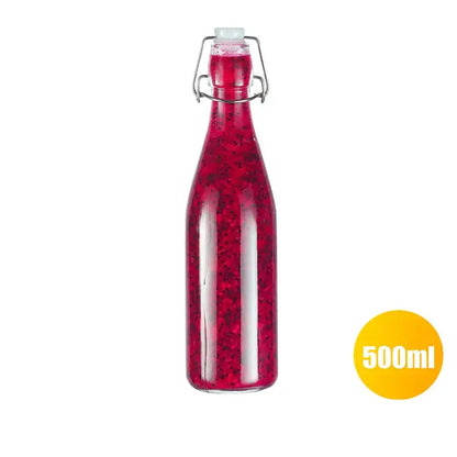 Clear glass storage bottle with swing top lid for kitchen storage