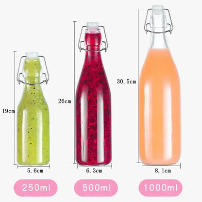 Clear glass storage bottle with swing top lid for kitchen storage