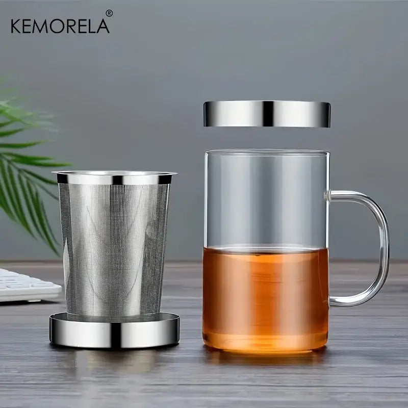 Clear glass tea infuser mug – kitchen borosilicate cup with lid