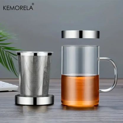 Clear glass tea infuser mug – kitchen borosilicate cup with lid