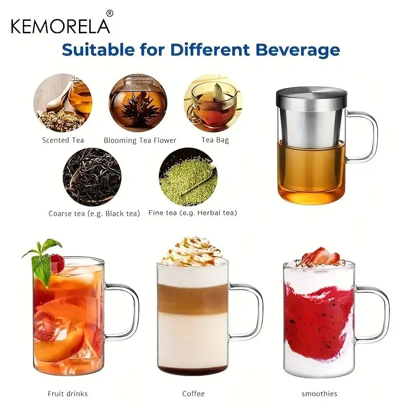 Clear glass tea infuser mug – kitchen borosilicate cup with lid