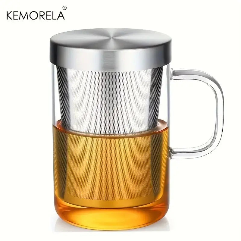 Clear glass tea infuser mug – kitchen borosilicate cup with lid