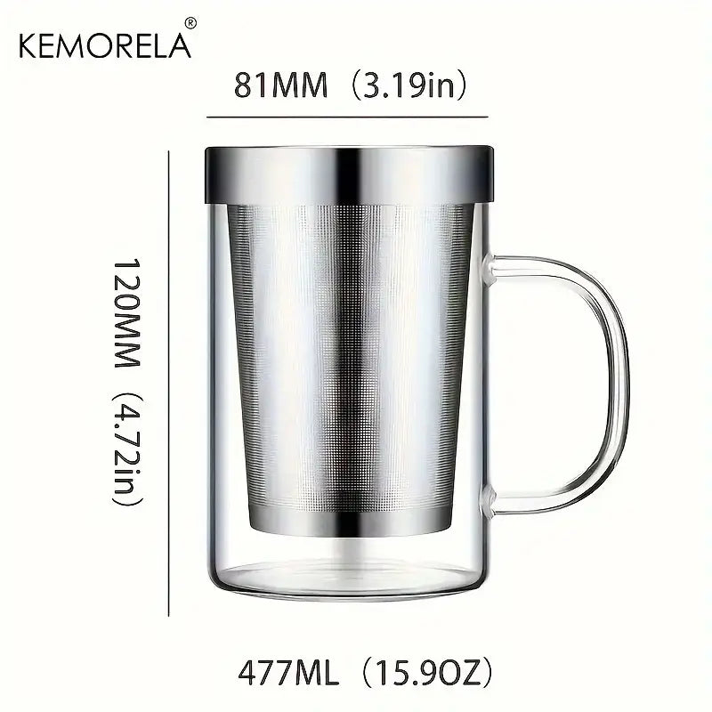 Clear glass tea infuser mug – kitchen borosilicate cup with lid