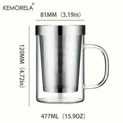 Clear glass tea infuser mug – kitchen borosilicate cup with lid
