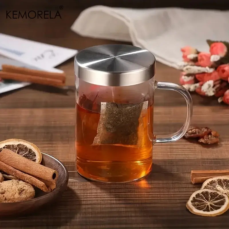 Clear glass tea infuser mug – kitchen borosilicate cup with lid