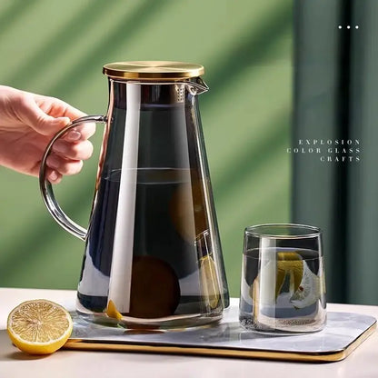 Clear gold glass juice kettle set kitchen beverage pitcher