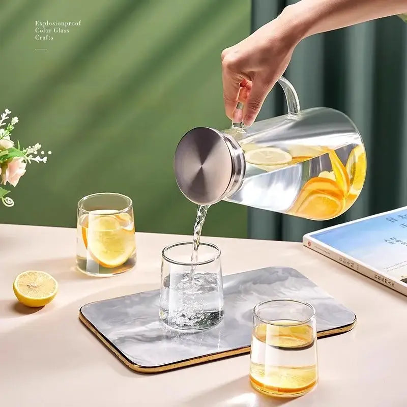 Clear gold glass juice kettle set kitchen beverage pitcher