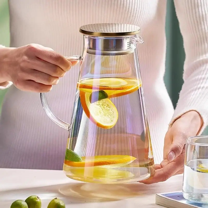 Clear gold glass juice kettle set kitchen beverage pitcher
