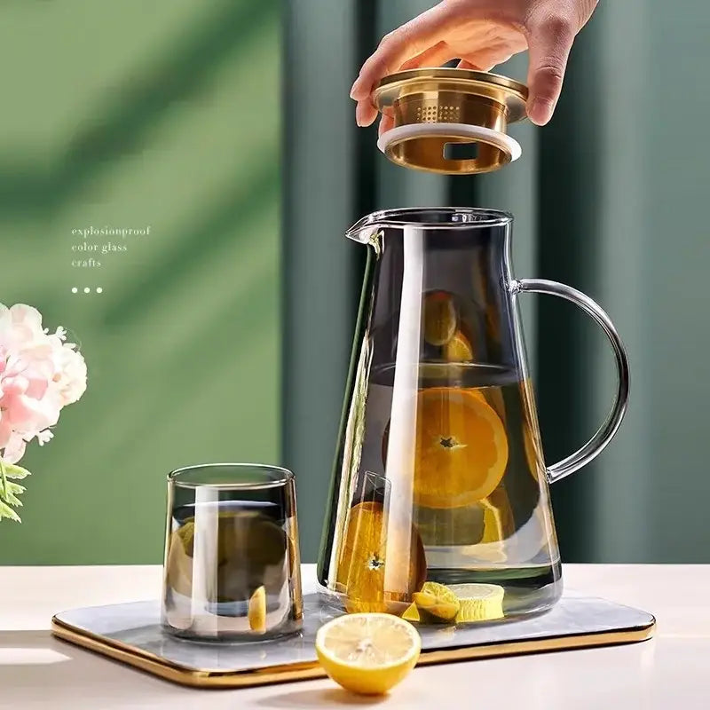 Clear gold glass juice kettle set kitchen beverage pitcher