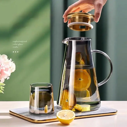 Clear gold glass juice kettle set kitchen beverage pitcher