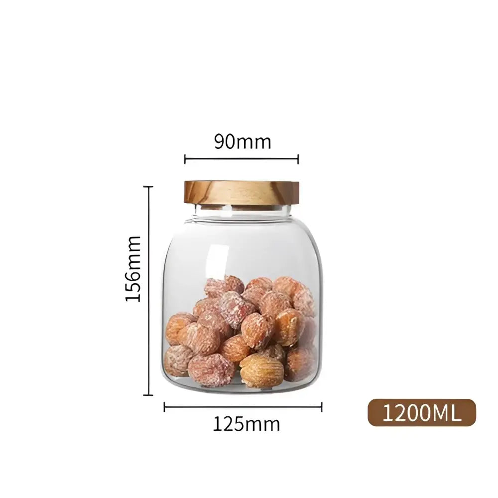 Clear kitchen glass jars with acacia lid set of 2 food storage