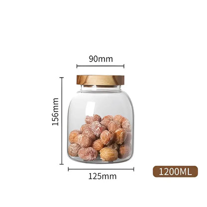 Clear kitchen glass jars with acacia lid set of 2 food storage
