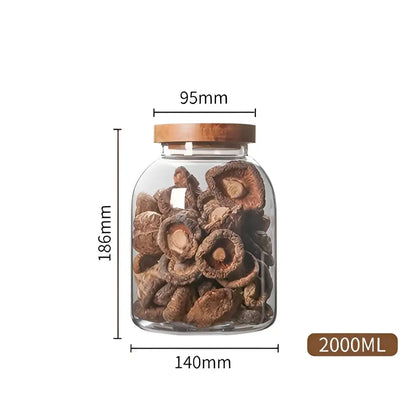 Clear kitchen glass jars with acacia lid set of 2 food storage