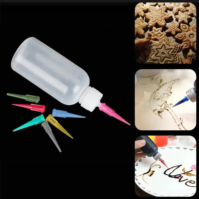 Clear plastic cake decor squeeze bottles with fine nozzles kitchen set