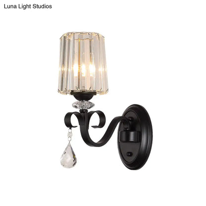 DecorBites™ Clear Prismatic Crystal Sconce - Modern Black Cylinder Wall Mount Lamp for Living Room