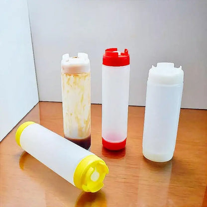 Clear red white & yellow tomato squeeze bottle kitchen set