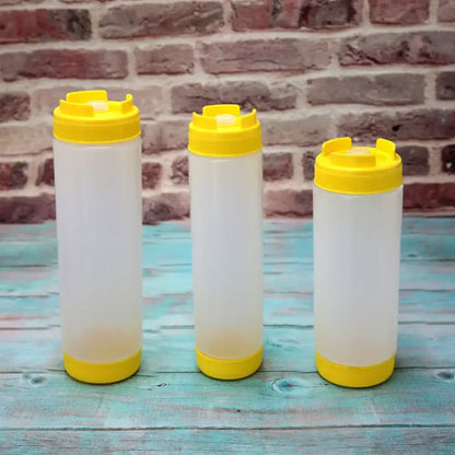 Clear red white & yellow tomato squeeze bottle kitchen set
