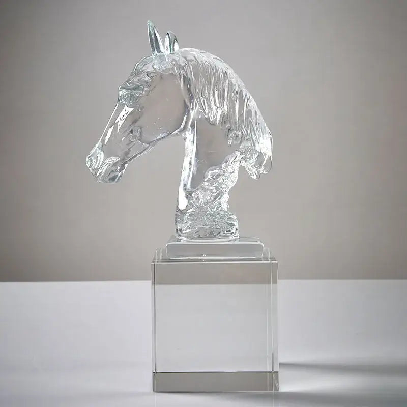 Clear & teal horse head crystal statue living room decor