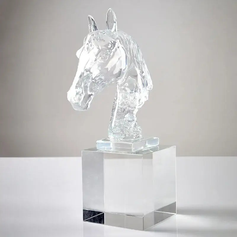 Clear & teal horse head crystal statue living room decor