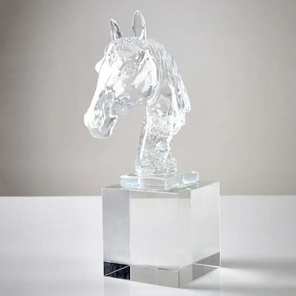 Clear & teal horse head crystal statue living room decor