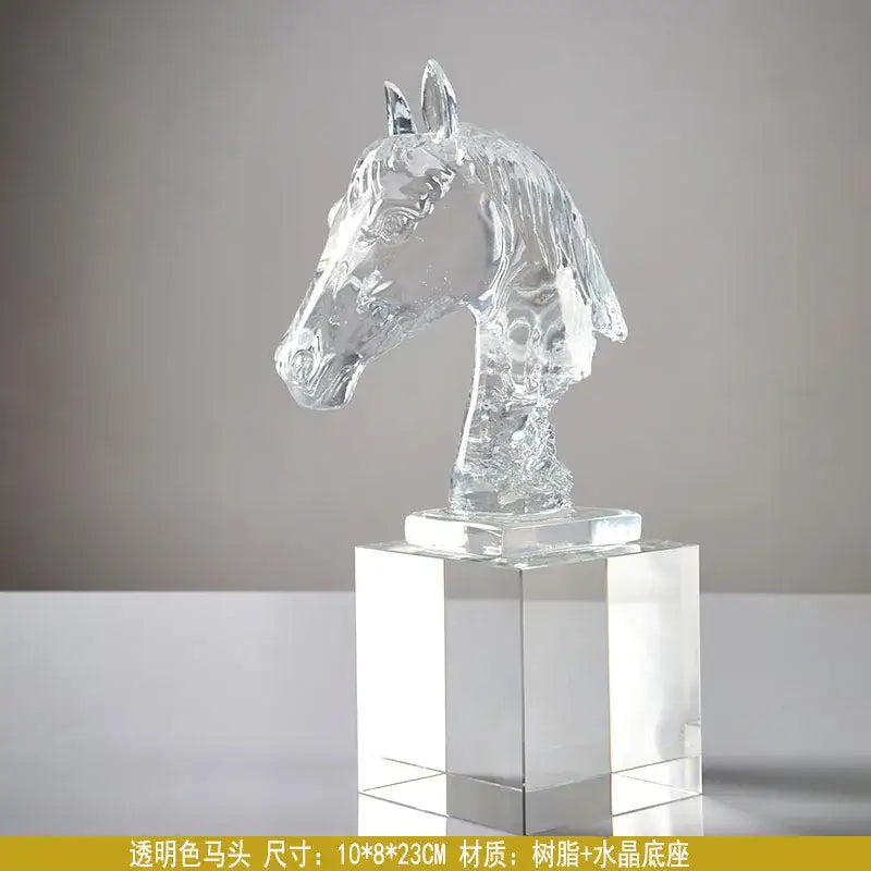 Clear & teal horse head crystal statue living room decor