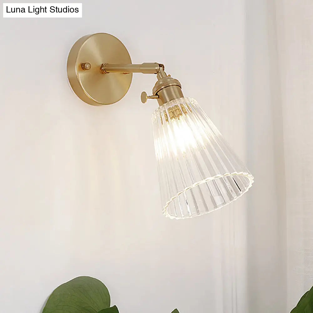 DecorBites™ Clear Textured Glass Wall Sconce with Brass Accents for Industrial Dining Room Lighting