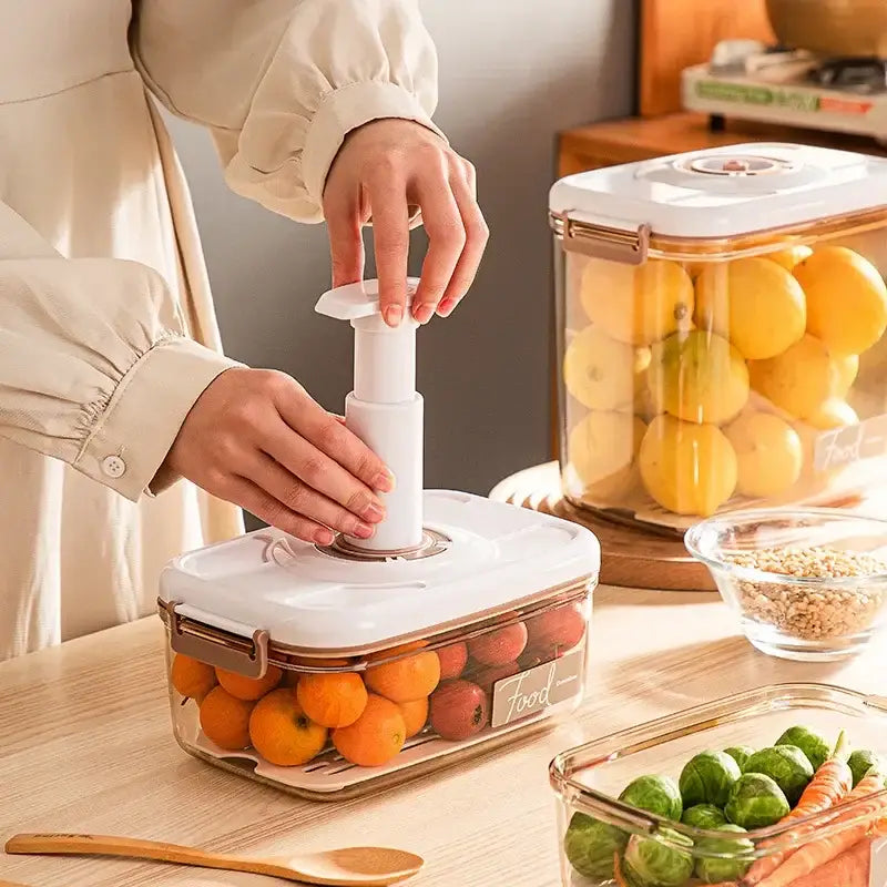 Clear white and blue fresh-keeping vacuum canister kitchen organizer