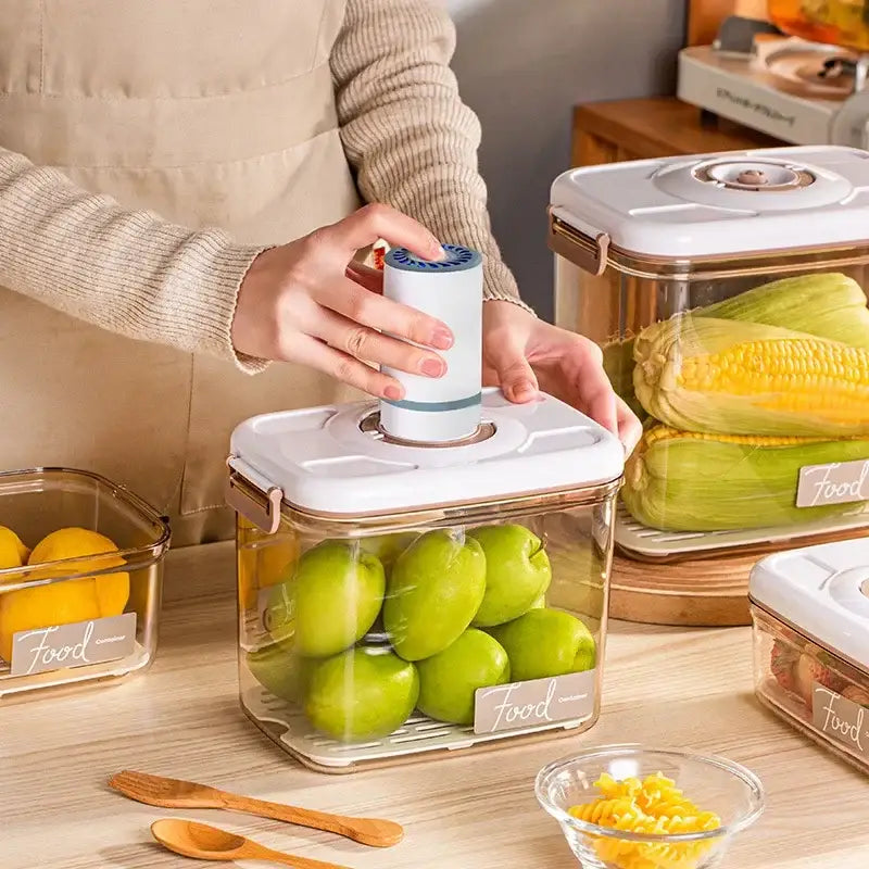 Clear white and blue fresh-keeping vacuum canister kitchen organizer
