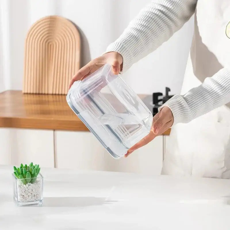 Clear white fridge storage containers with drain basket for kitchen