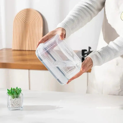 Clear white fridge storage containers with drain basket for kitchen