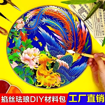 Cloisonne silk enamel painting diy kit blue & red bird dining room decor