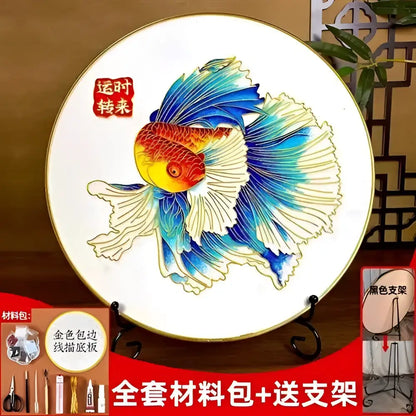 Cloisonne silk enamel painting diy kit blue & red bird dining room decor