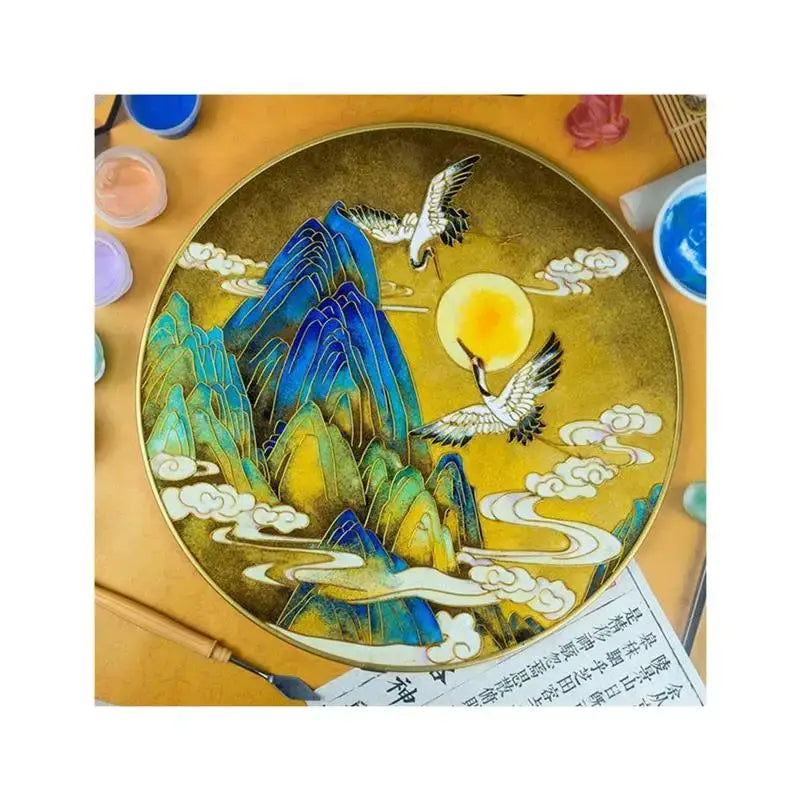 Cloisonne silk enamel painting diy kit blue & red bird dining room decor