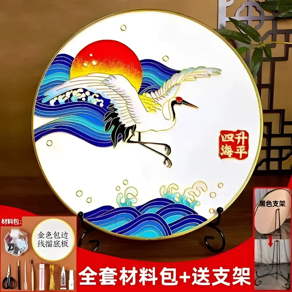 Cloisonne silk enamel painting diy kit blue & red bird dining room decor