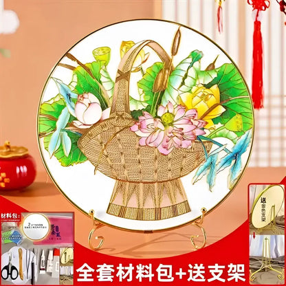 Cloisonne silk enamel painting diy kit blue & red bird dining room decor