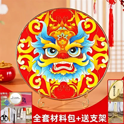 Cloisonne silk enamel painting diy kit blue & red bird dining room decor