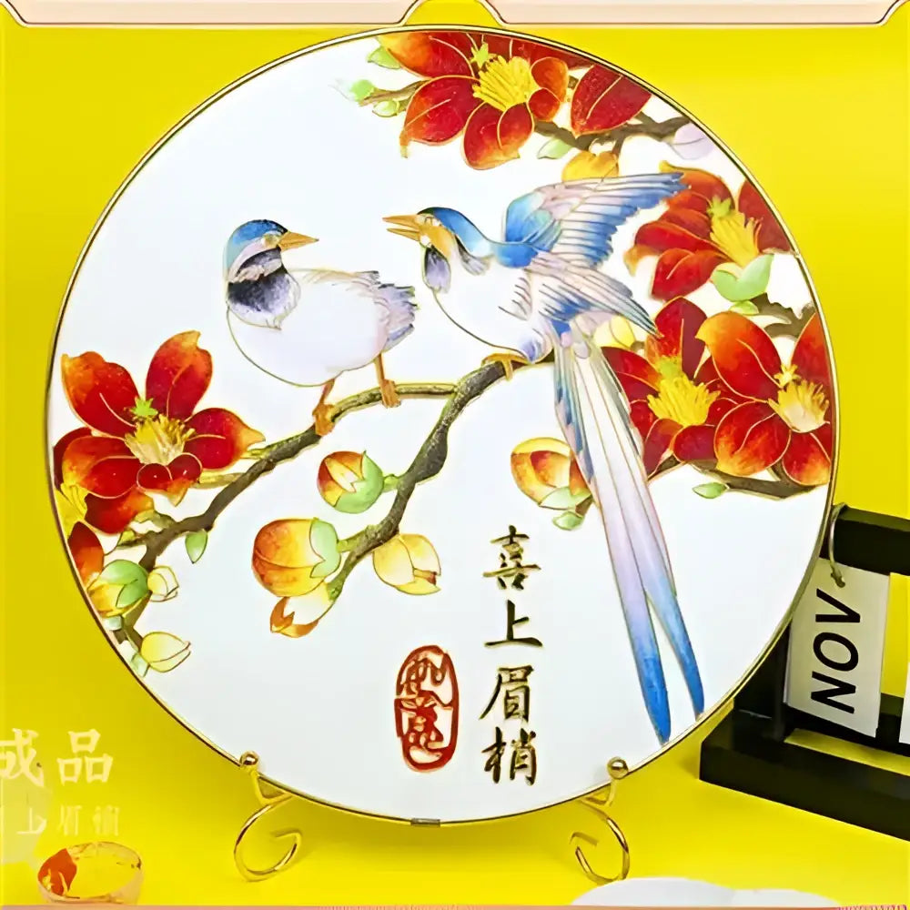 Cloisonne silk enamel painting diy kit blue & red bird dining room decor